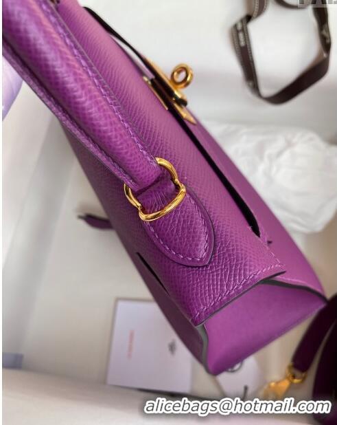 Best Price Hermes Kelly 32cm Bag in Original Epsom Leather K32 Purple/Gold 2024 (Half Handmade)