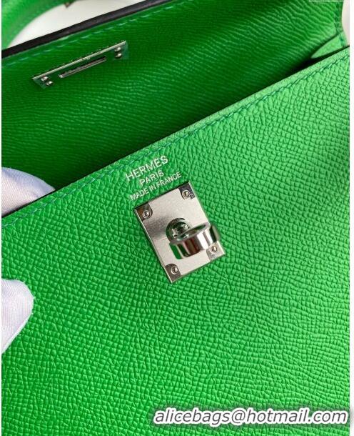 Grade Quality Hermes Kelly 32cm Bag in Original Epsom Leather K32 Bamboo Green/Silver 2024 (Half Handmade)