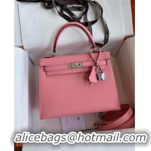 Reasonable Price Hermes Kelly 32cm Bag in Original Epsom Leather K32 1Q Milk Shake Pink/Silver (Half Handmade)