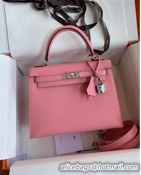 Reasonable Price Hermes Kelly 32cm Bag in Original Epsom Leather K32 1Q Milk Shake Pink/Silver (Half Handmade)