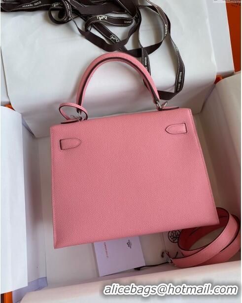 Reasonable Price Hermes Kelly 32cm Bag in Original Epsom Leather K32 1Q Milk Shake Pink/Silver (Half Handmade)