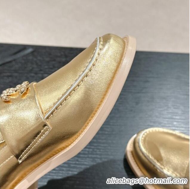 Stylish Chanel Laminated Calfskin Loafers G45663 Gold 424154