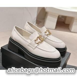 Good Quality Chanel Patent Calfskin Platform Loafers White 424157