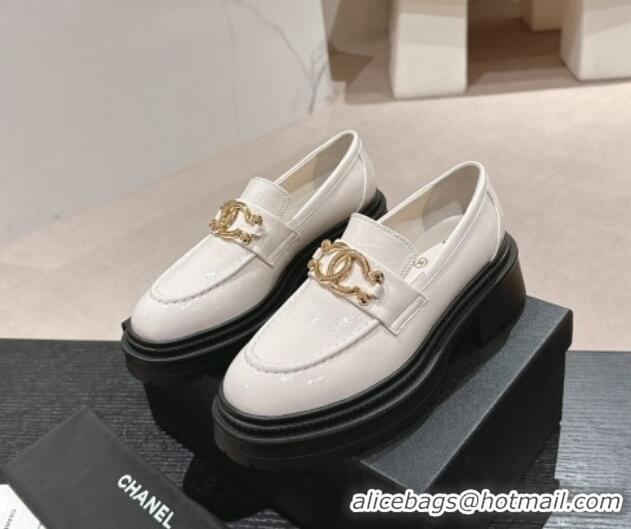 Good Quality Chanel Patent Calfskin Platform Loafers White 424157