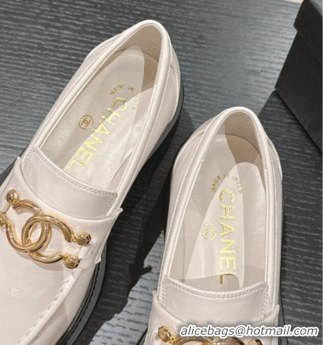 Good Quality Chanel Patent Calfskin Platform Loafers White 424157