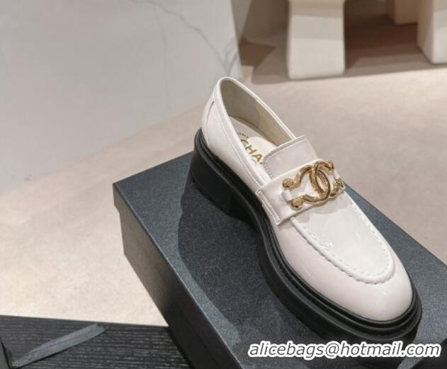 Good Quality Chanel Patent Calfskin Platform Loafers White 424157