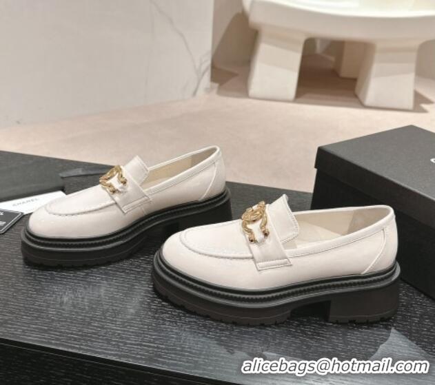 Good Quality Chanel Patent Calfskin Platform Loafers White 424157