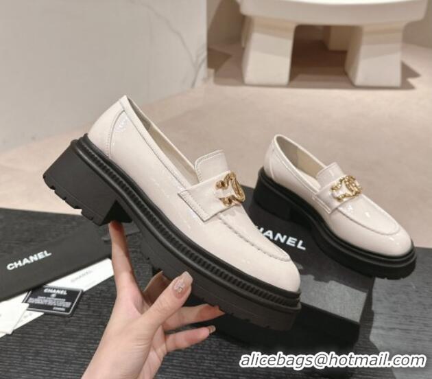 Good Quality Chanel Patent Calfskin Platform Loafers White 424157