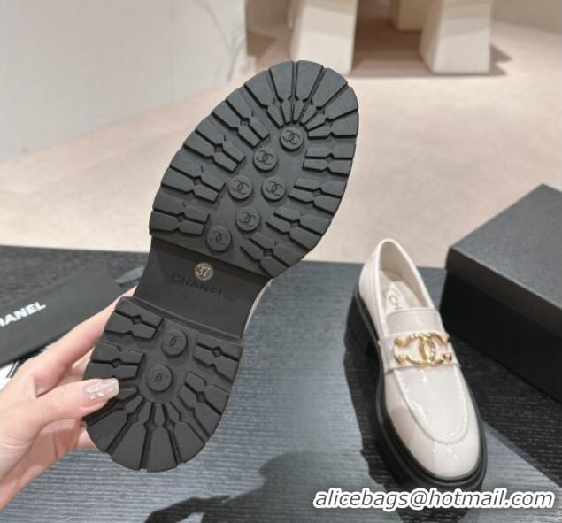 Good Quality Chanel Patent Calfskin Platform Loafers White 424157