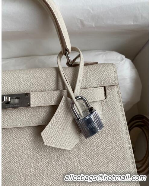 Reasonable Price Hermes Kelly 32cm Bag in Original Epsom Leather K32 Milk Shake White/Silver 2024 (Half Handmade)