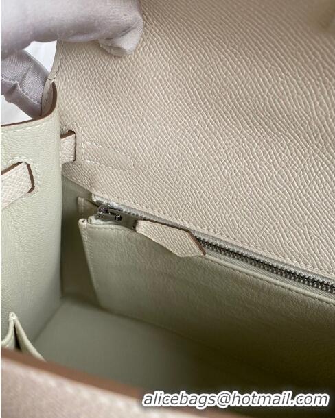 Reasonable Price Hermes Kelly 32cm Bag in Original Epsom Leather K32 Milk Shake White/Silver 2024 (Half Handmade)