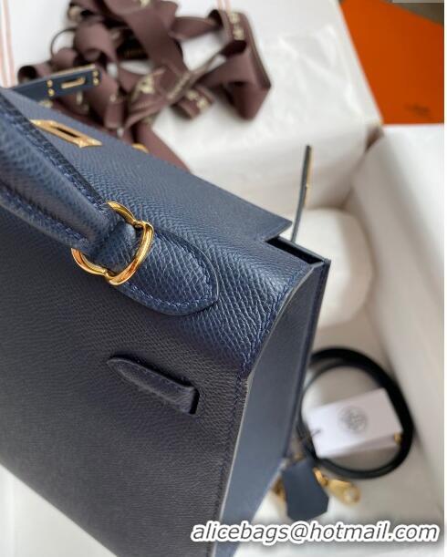 Super Quality Hermes Kelly 32cm Bag in Original Epsom Leather K32 Deep Blue/Gold 2024 (Half Handmade)