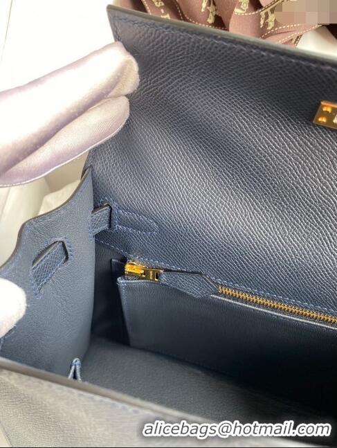 Super Quality Hermes Kelly 32cm Bag in Original Epsom Leather K32 Deep Blue/Gold 2024 (Half Handmade)