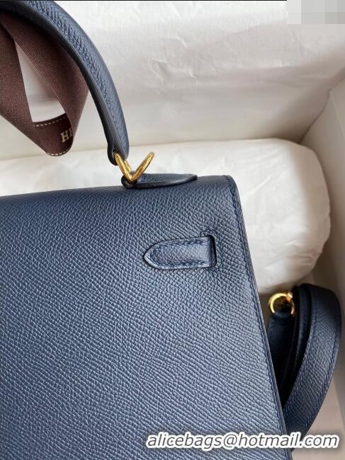 Super Quality Hermes Kelly 32cm Bag in Original Epsom Leather K32 Deep Blue/Gold 2024 (Half Handmade)