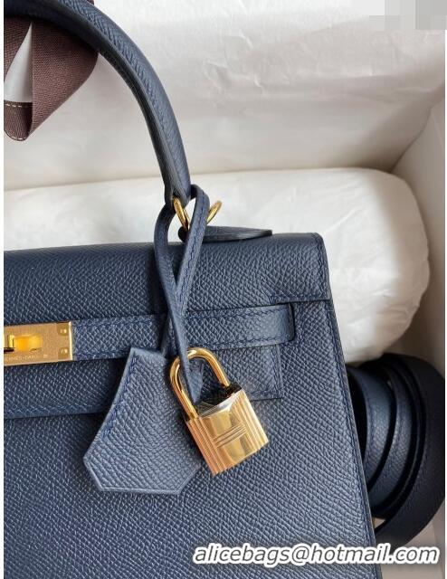 Super Quality Hermes Kelly 32cm Bag in Original Epsom Leather K32 Deep Blue/Gold 2024 (Half Handmade)