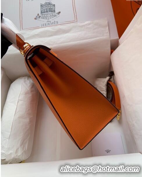 Chic Cheap Hermes Kelly 32cm Bag in Original Epsom Leather K32 Orange/Gold 2024 (Half Handmade)