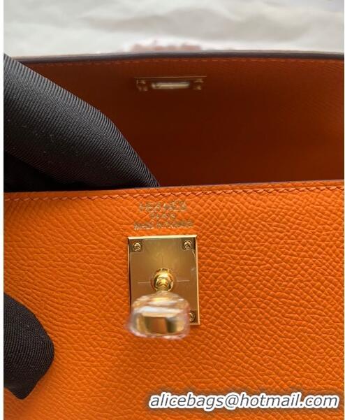 Chic Cheap Hermes Kelly 32cm Bag in Original Epsom Leather K32 Orange/Gold 2024 (Half Handmade)