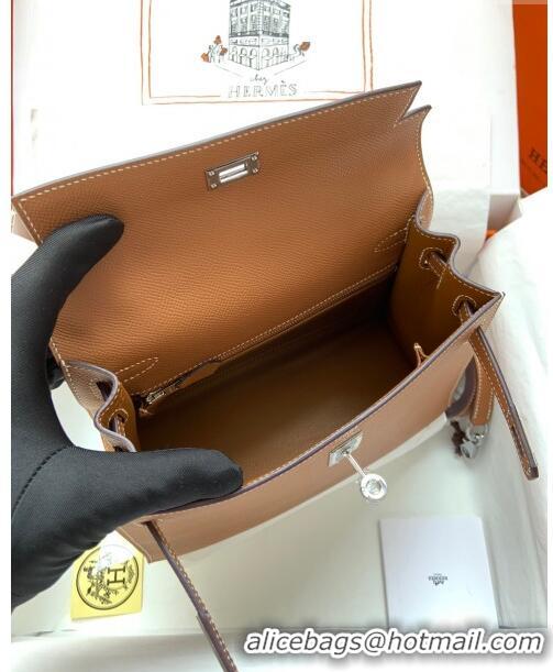 Top Quality Hermes Kelly 32cm Bag in Original Epsom Leather K32 Brown/Silver 2024 (Half Handmade)