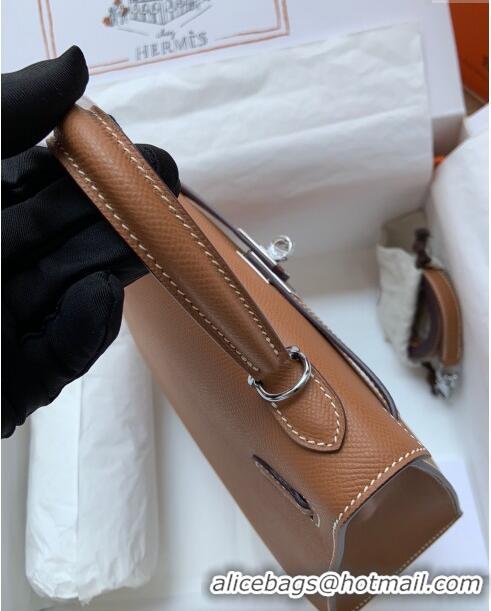 Top Quality Hermes Kelly 32cm Bag in Original Epsom Leather K32 Brown/Silver 2024 (Half Handmade)