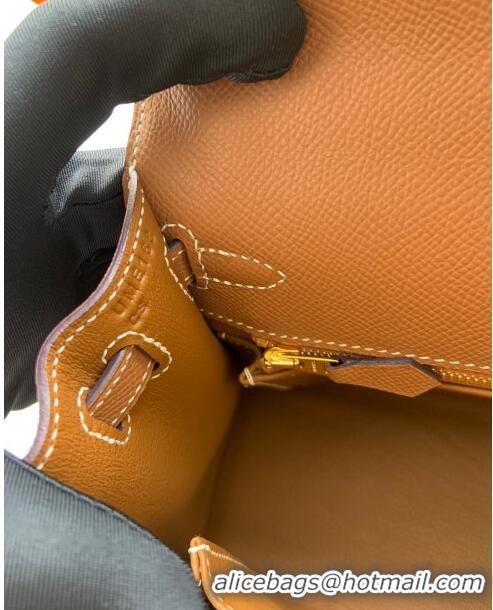 Pretty Style Hermes Kelly 32cm Bag in Original Epsom Leather K32 Brown/Gold 2024 (Half Handmade)