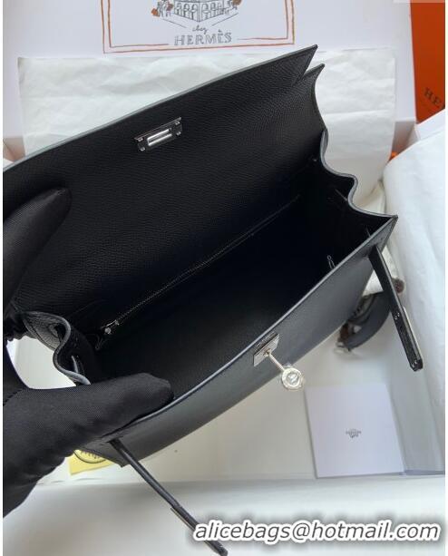 Buy Discount Hermes Kelly 32cm Bag in Original Epsom Leather K32 Black/Silver 2024 (Half Handmade)