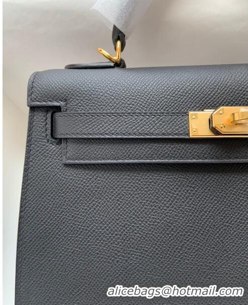 Grade Quality Hermes Kelly 32cm Bag in Original Epsom Leather K32 Black/Gold 2024 (Half Handmade)