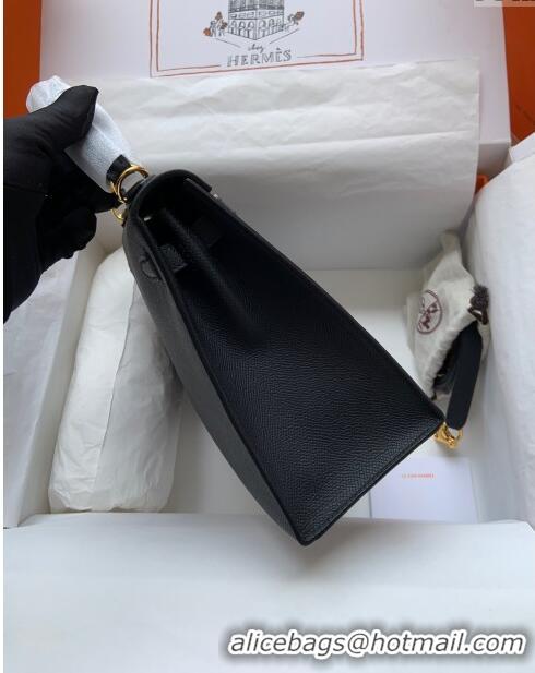 Grade Quality Hermes Kelly 32cm Bag in Original Epsom Leather K32 Black/Gold 2024 (Half Handmade)