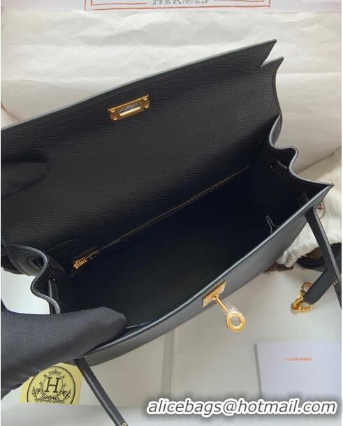 Grade Quality Hermes Kelly 32cm Bag in Original Epsom Leather K32 Black/Gold 2024 (Half Handmade)