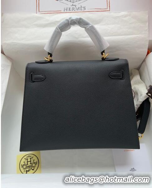 Grade Quality Hermes Kelly 32cm Bag in Original Epsom Leather K32 Black/Gold 2024 (Half Handmade)