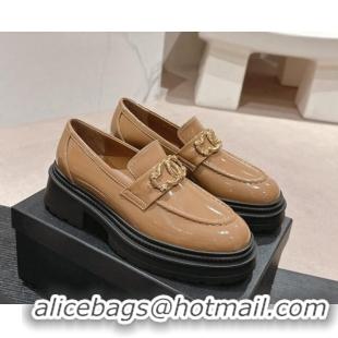 Durable Chanel Patent Calfskin Platform Loafers Brown 424159