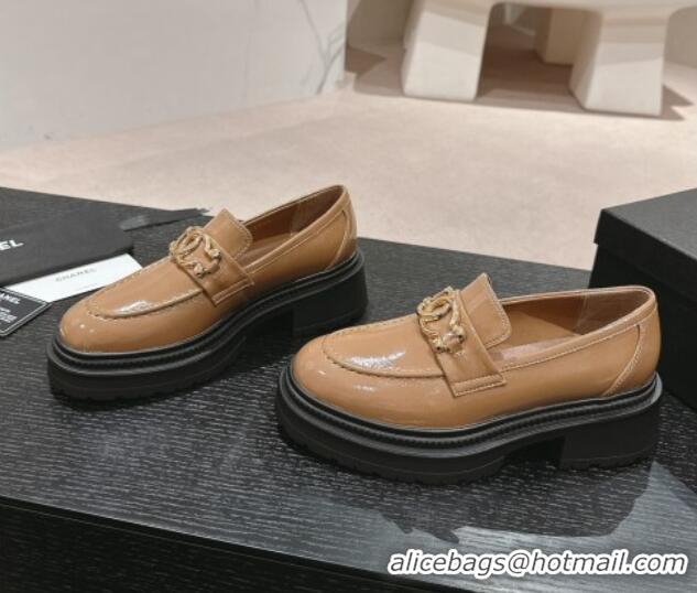 Durable Chanel Patent Calfskin Platform Loafers Brown 424159