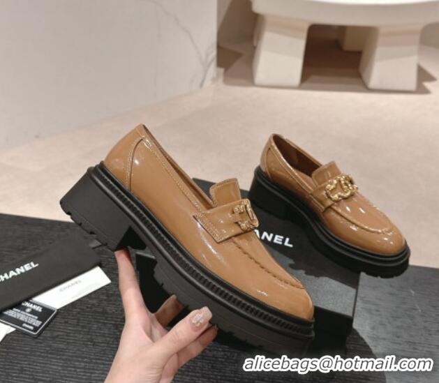 Durable Chanel Patent Calfskin Platform Loafers Brown 424159