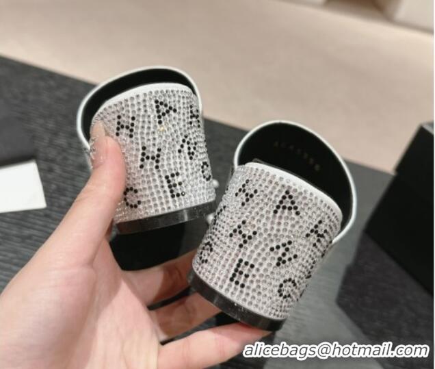 Best Price Chanel Crystals Heel Thong Slide Sandals 4.5cm with Letters Silver 424163