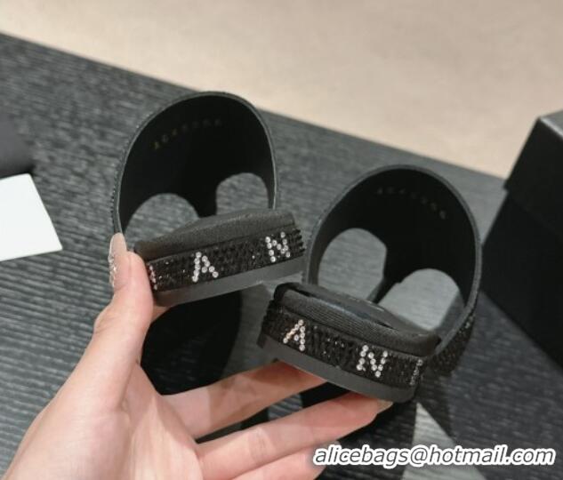 Cheap Price Chanel Crystals Flat Thong Slide Sandals with Letters Black 424166