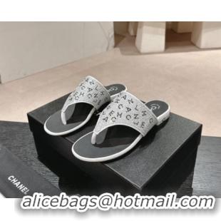 Most Popular Chanel Crystals Flat Thong Slide Sandals with Letters Silver 424167