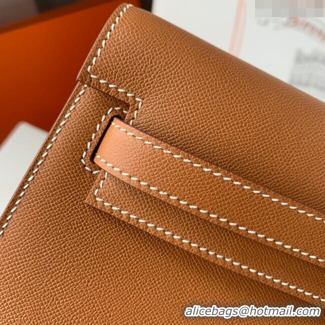 Inexpensive Hermes Kelly Elan Bag in Madame Leather 2201 Brown/Gold 2024(Half Handmade)