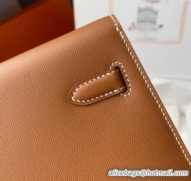 Inexpensive Hermes Kelly Elan Bag in Madame Leather 2201 Brown/Gold 2024(Half Handmade)