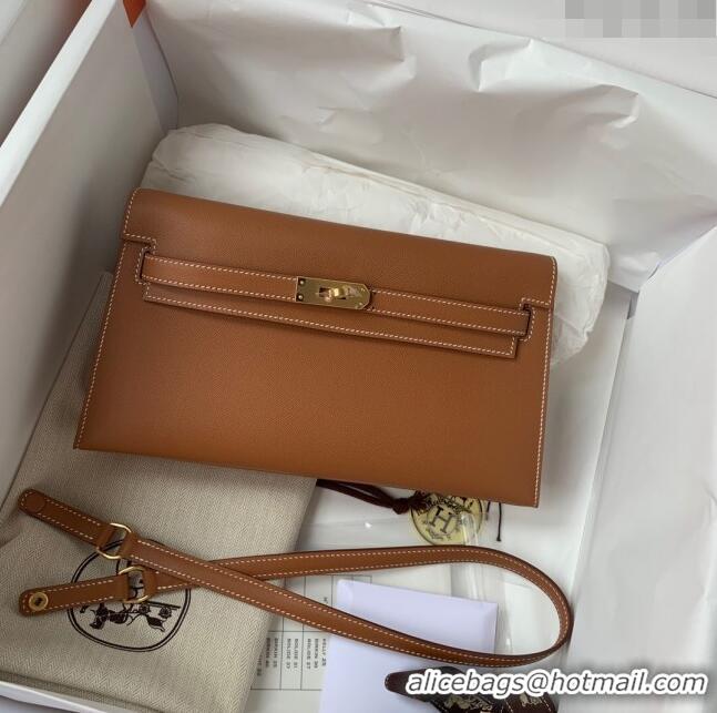 Inexpensive Hermes Kelly Elan Bag in Madame Leather 2201 Brown/Gold 2024(Half Handmade)