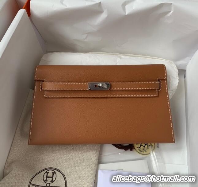 Inexpensive Hermes Kelly Elan Bag in Madame Leather 2201 Brown/Gold 2024(Half Handmade)