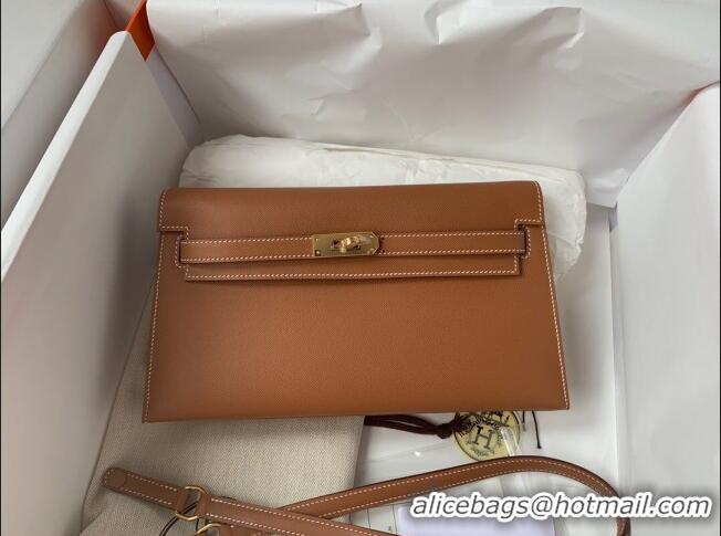 Inexpensive Hermes Kelly Elan Bag in Madame Leather 2201 Brown/Gold 2024(Half Handmade)