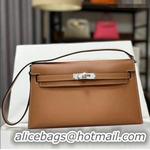 Buy Discount Hermes Kelly Elan Bag in Madame Leather 2201 Brown/Silver 2024 (Half Handmade)