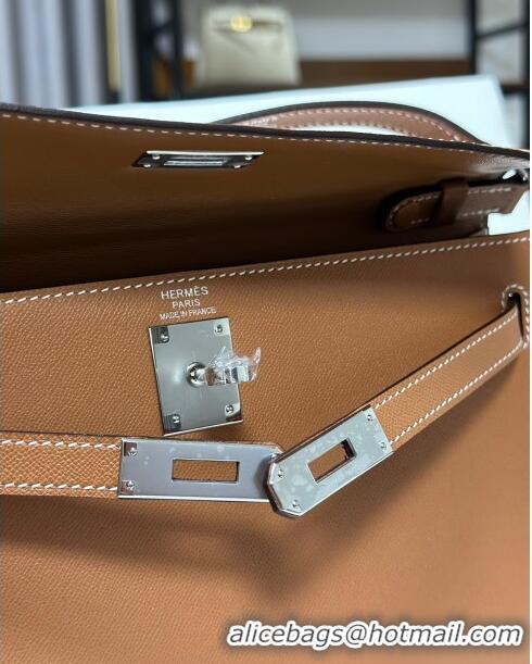 Buy Discount Hermes Kelly Elan Bag in Madame Leather 2201 Brown/Silver 2024 (Half Handmade)