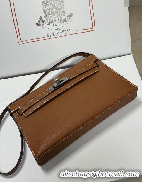 Buy Discount Hermes Kelly Elan Bag in Madame Leather 2201 Brown/Silver 2024 (Half Handmade)