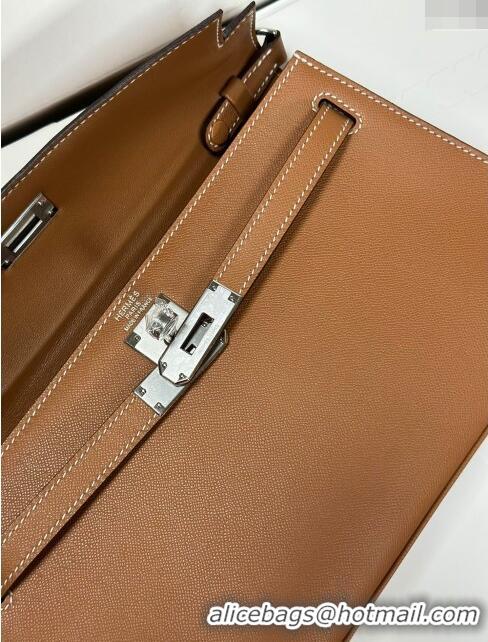 Buy Discount Hermes Kelly Elan Bag in Madame Leather 2201 Brown/Silver 2024 (Half Handmade)