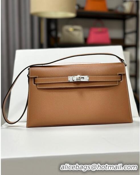 Buy Discount Hermes Kelly Elan Bag in Madame Leather 2201 Brown/Silver 2024 (Half Handmade)