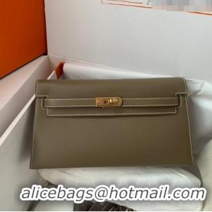 Best Luxury Hermes Kelly Elan Bag in Madame Leather 2201 Etoupe/Gold 2024 (Half Handmade)