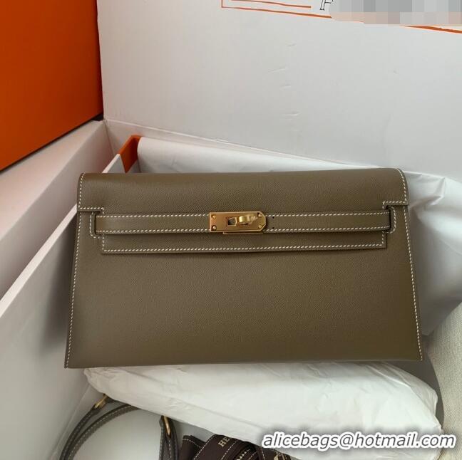 Best Luxury Hermes Kelly Elan Bag in Madame Leather 2201 Etoupe/Gold 2024 (Half Handmade)