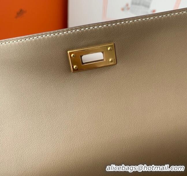 Best Luxury Hermes Kelly Elan Bag in Madame Leather 2201 Etoupe/Gold 2024 (Half Handmade)