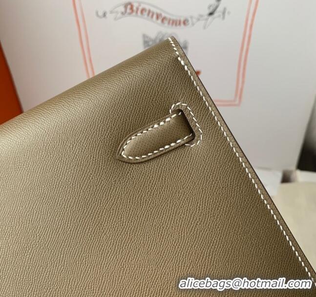 Best Luxury Hermes Kelly Elan Bag in Madame Leather 2201 Etoupe/Gold 2024 (Half Handmade)