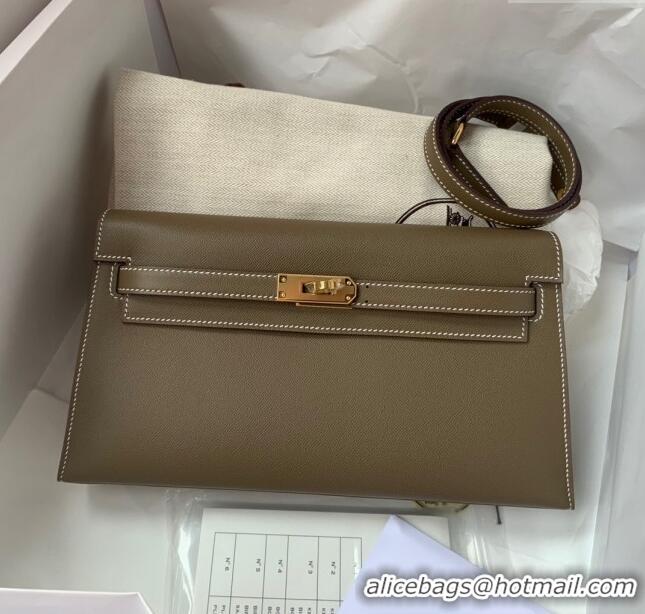 Best Luxury Hermes Kelly Elan Bag in Madame Leather 2201 Etoupe/Gold 2024 (Half Handmade)